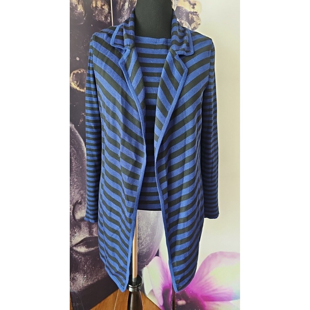 St John Black‎ Blue Striped Flyaway Fall Sweater & Tank 2 Piece Set Size 8 YJ01